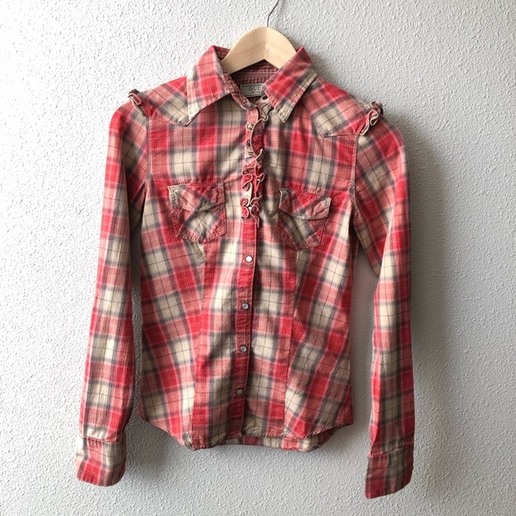 Guess Tops - Guess Western Shirt W/ Ruffled Shoulder